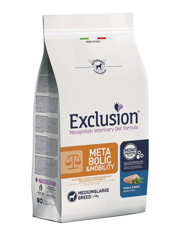 EXCLUSION MONOPROTEIN VET DIET DOG METABOLIC & MOBILITY PORK AND FIBRES MEDIUM&LARGE BREED