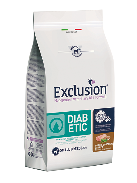 EXCLUSION MONOPROTEIN VET DIET DOG DIABETIC PORK & SORGHUM AND PEA SMALL BREED 2KG
