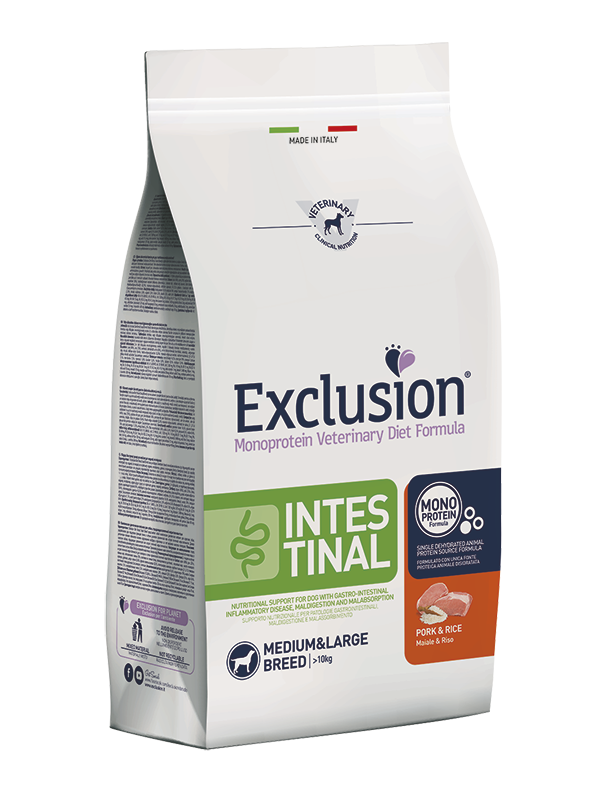 EXCLUSION MONOPROTEIN VET DIET DOG INTESTINAL PORK AND RICE MEDIUM&LARGE BREED