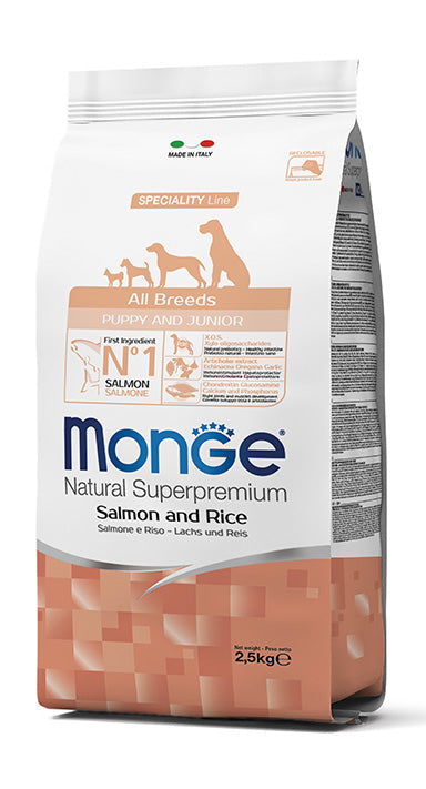 MONGE DOG All Breeds Puppy & Junior Salmone e Riso