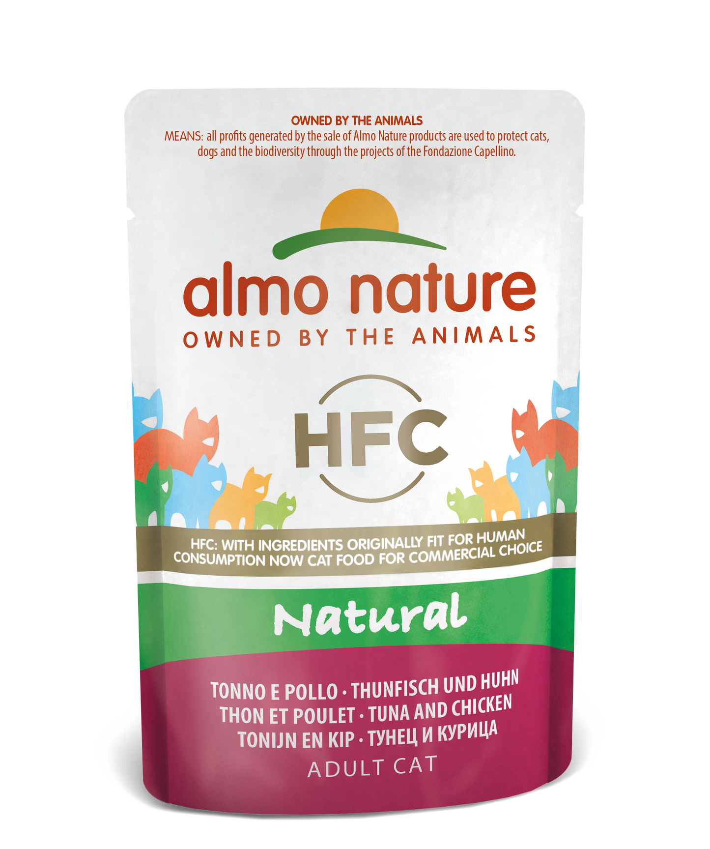 ALMO CAT HFC CAT Natural - con Pollo e Tonno 55gr, 70gr, 140gr, e 280gr