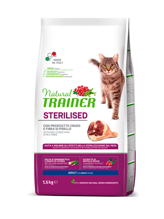 Natural Trainer gatto Sterilised Adult con prosciutto crudo