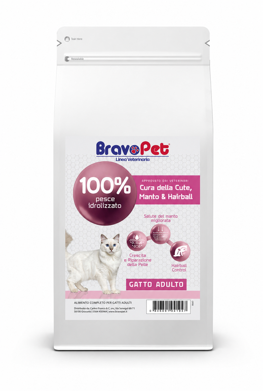 BRAVOPET Cat Diet Cura della cute del manto e Hairball 1,5kg