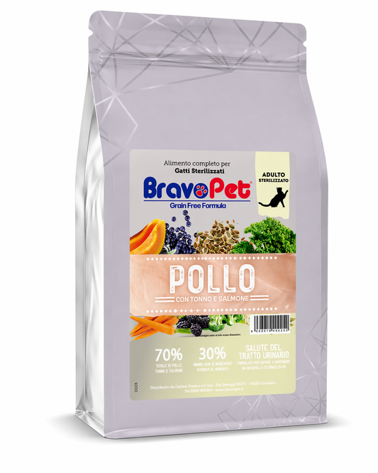 BRAVOPET CAT Pollo  con Tonno e Salmone - Gatto adulto sterilizzato