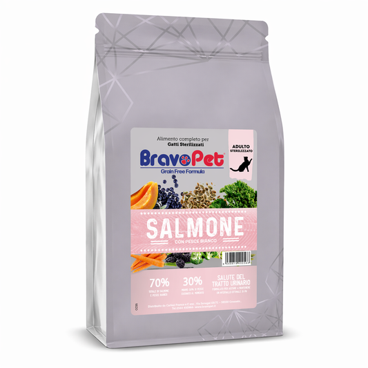 BRAVOPET CAT Salmone e Pesce Bianco, gatto adulto sterilizzato