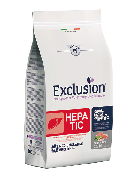 EXCLUSION MONOPROTEIN VET DIET DOG HEPATIC PORK & RICE AND PEA MEDIUM&LARGE BREED