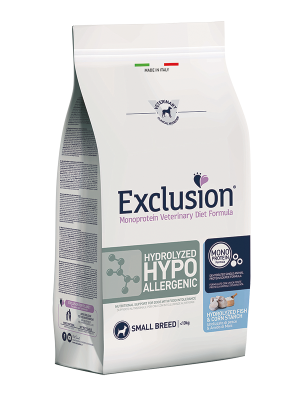 EXCLUSION MONOPROTEIN VET DIET DOG HYDROLYZED HYPOALLERGENIC HYDROLYZED FISH & CORN STARCH SMALL BREED 2KG
