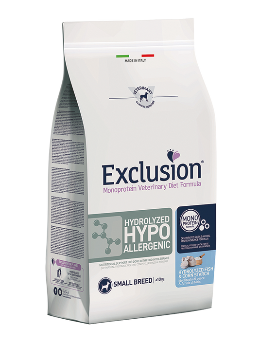 EXCLUSION MONOPROTEIN VET DIET DOG HYDROLYZED HYPOALLERGENIC HYDROLYZED FISH & CORN STARCH SMALL BREED 2KG