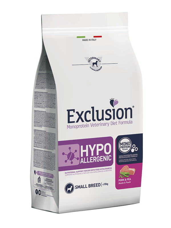 EXCLUSION MONOPROTEIN VET DIET DOG HYPOALLERGENIC PORK & PEA SMALL BREED 2KG