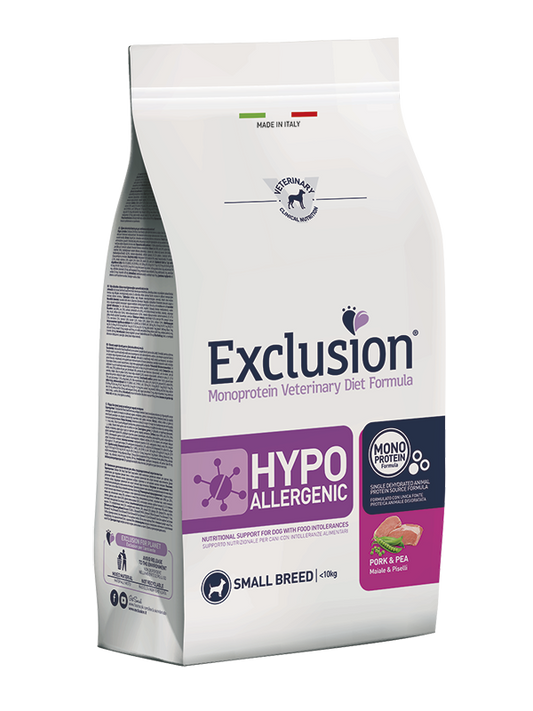 EXCLUSION MONOPROTEIN VET DIET DOG HYPOALLERGENIC PORK & PEA SMALL BREED 2KG