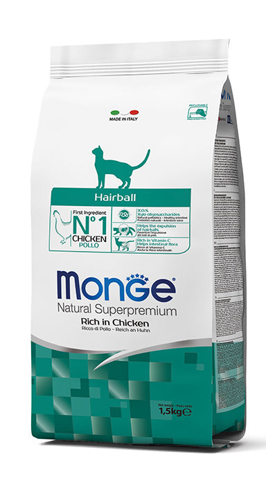 MONGE CAT SUPERPREMIUM Hairball Ricco di Pollo 1,5kg