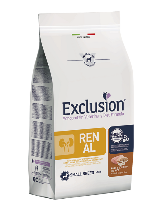 EXCLUSION MONOPROTEIN VET DIET DOG RENAL PORK & SORGHUM AND RICE SMALL BREED 2KG